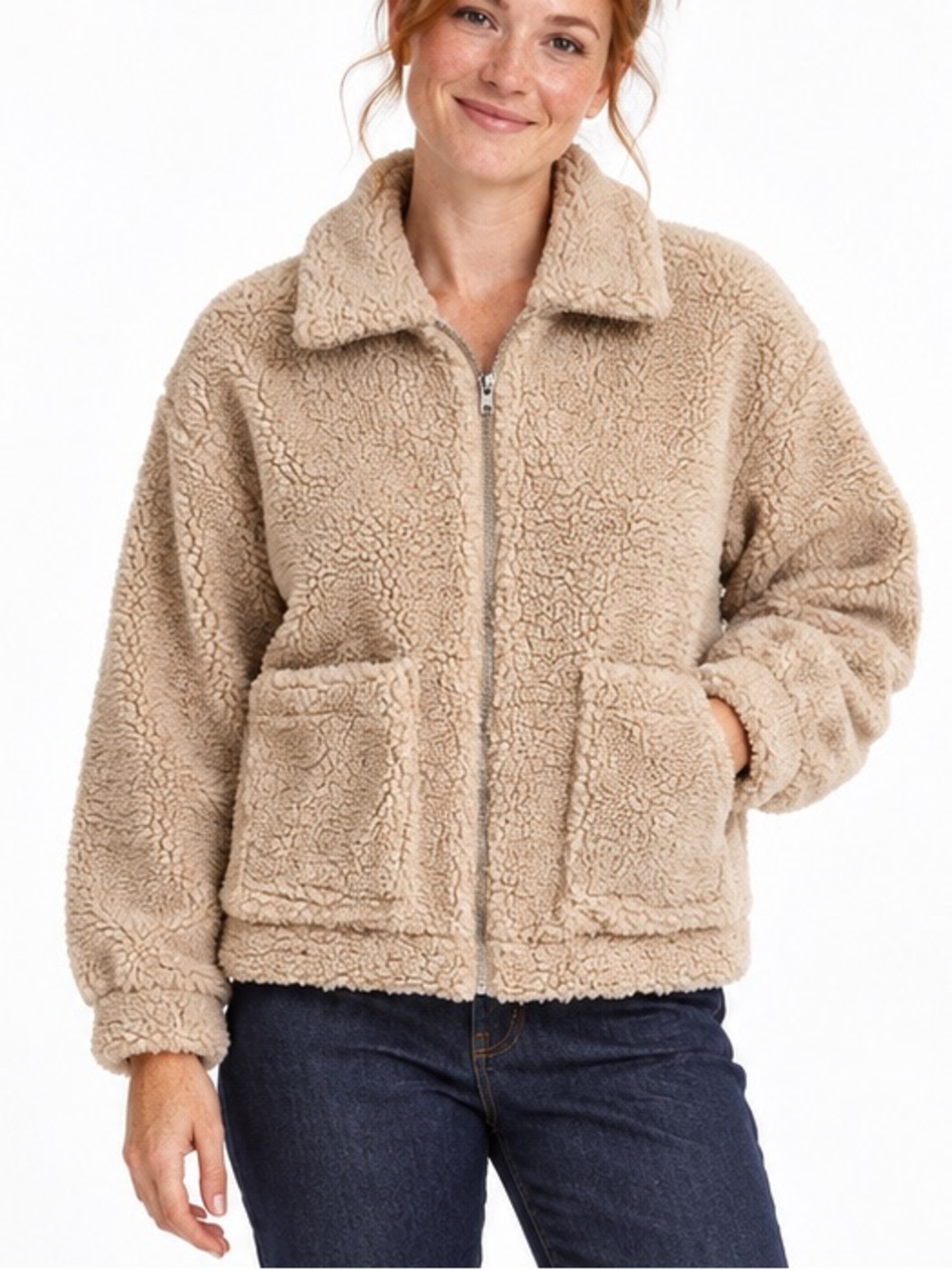 wild fable Beige Teddy Sherpa Zip Jacket